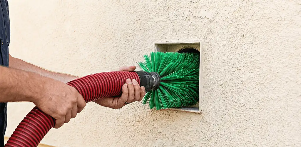 Air duct cleaning brush removing debris from a vent opening in Aurora, IL