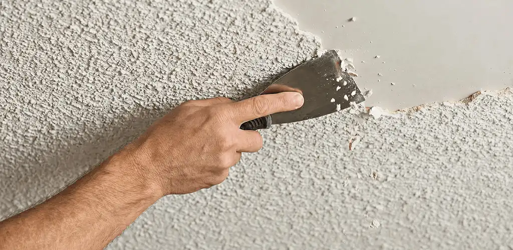 Popcorn ceiling removal scraping off textured ceiling finish in Aurora, IL