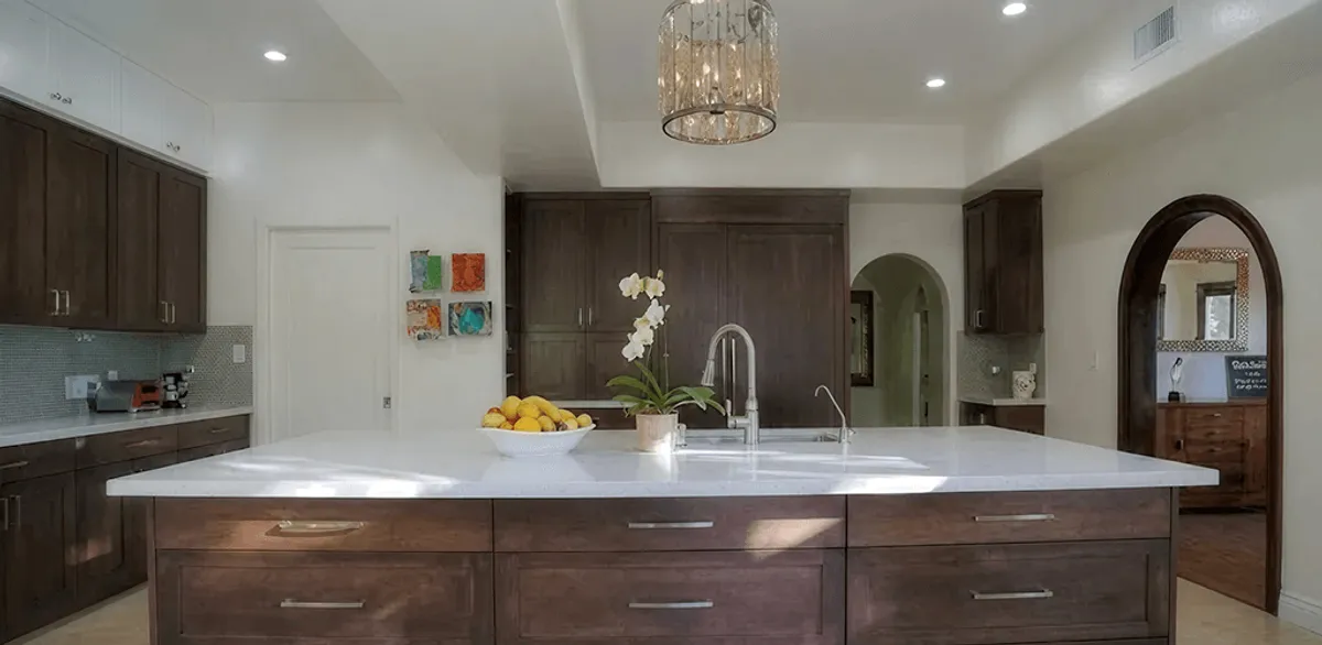 Cabinet refacing project with updated kitchen cabinets and island in Aurora, IL