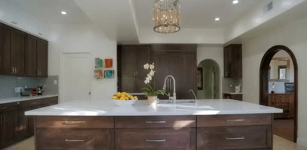 Cabinet refacing project with updated kitchen cabinets and island in Aurora, IL